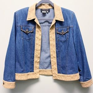Christina Hope Vintage Beaded Denim Jean Jacket with Suede Trim Size 10